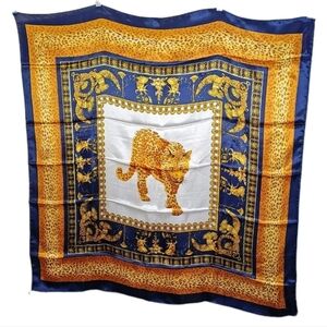 Egyptian Leopard Animal Print Sq Neck Scarf Navy Gold Satin Purse Table 36/38'